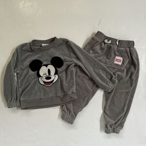 DISNEY Baby MICKEY MOUSE Grey Velour 2 Pc OUTFIT SET INFANT SIZE 12M